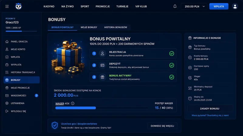 Panel aktywacji bonusu powitalnego LazyBar — zrzut ekranu z testu